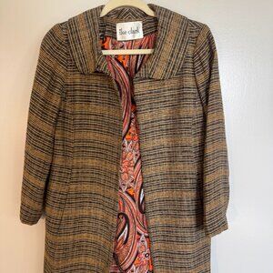 Vintage 1970s Ike Clark Plaid Car Coat w/ Paisley Lining